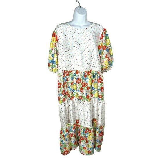 twisted Wunder Plus London Smock Midi dress 16 Mixed Patchwork Floral Dots - Picture 3 of 11